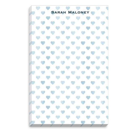 Blue Watercolor Petite Hearts Notepad